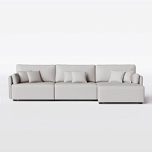 Sofá Living com Chaise Barcelona 2,95m em Chenille Bege - Home Mobily