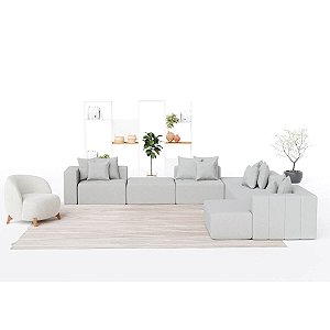 Sofá Paris de Canto com Chaise 4,28m x 4,28m em Boucle Alaska Cinza - Home Mobily
