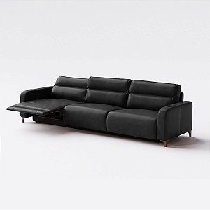 Sofá Hollywood Reclinável Elétrico 3,66m em Couro Preto - Home Mobily