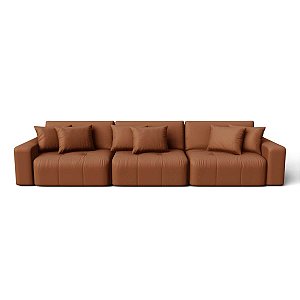 Sofá Retrátil e Reclinável Estocolmo 3,26m em Veludo Vulcânica Cobre - Home Mobily