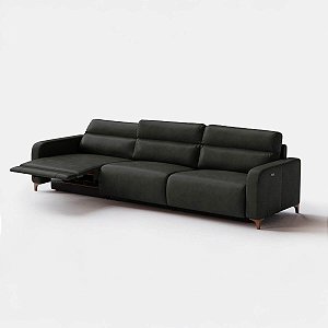 Sofá Hollywood Reclinável Elétrico 3,36m em Couro Musgo Verde - Home Mobily