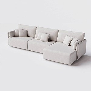 Sofá Living com Chaise Barcelona 2,65m em Linho Algodão Lapidado - Home Mobily