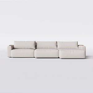 Sofá Ibiza Retrátil 3,44m em Linho Branco Neve e Corino Marrom - Home Mobily*