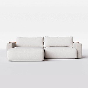 Sofá Cama Ibiza Sem Caixa com Super Chaise 2,40m em Linho Off White Areia e Corino Marrom