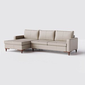 Sofá Viena com Chaise 2,70m em Couro Bege