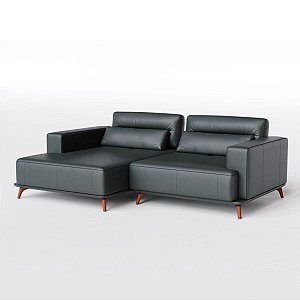 Sofá Living Fixo Houston com Chaise 2,48m em Couro Musgo