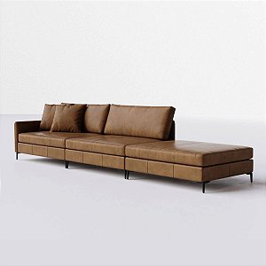 Sofá Living Fixo Monte Carlo 3,68m em Couro Nozes