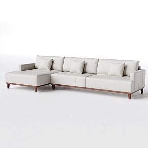 Sofá Doha Living Fixo com Chaise 2,59m x 1,45m em Couro Bege