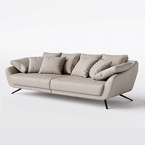 Sofá Living Fixo San Marino 1,96m em Couro Bege