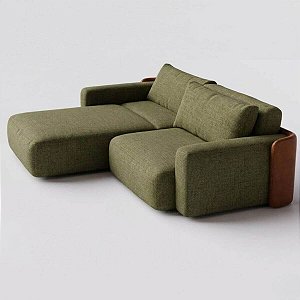 Sofá Cama Ibiza Sem Caixa com Super Chaise 2,20m em Linho Verde e Corino Marrom