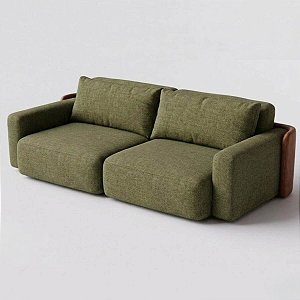 Sofá Cama Ibiza Sem Caixa 2,20m em Linho Verde e Corino Marrom