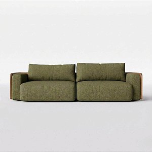 Sofá Cama Ibiza Sem Caixa 2,80m em Linho Verde e Corino Marrom