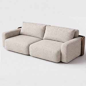 Sofá Cama Ibiza 2 Módulos Sem Caixa 2,00 em Linho Off White Areia e Corino Marrom