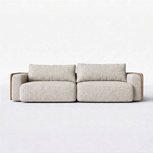 Sofá Cama Ibiza 2 Módulos Sem Caixa 2,20 em Linho Off White Areia e Corino Marrom