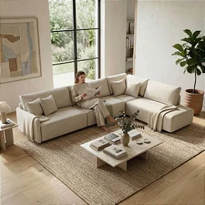 Sofá Living Modulado Mosaico 3,14m x 2,37m em Linho Off White Areia