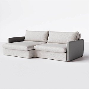 Sofá Cama Berlim Sem Caixa 2,20m em Linho Off White Natural e Corino Cinza