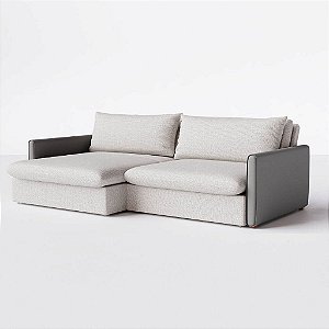 Sofá Cama Berlim Sem Caixa 2,40m em Linho Off White Natural e Corino Cinza