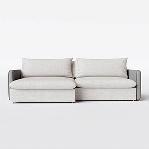 Sofá Cama Berlim Sem Caixa 1,60m em Linho Off White Natural e Corino Cinza