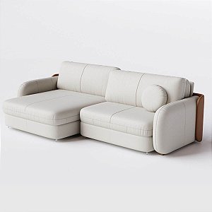 Sofá Cama New Denver Sem Caixa 2,40m em Couro Off White e Couro Brown
