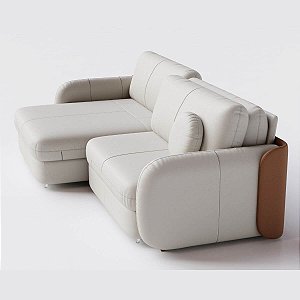 Sofá Cama New Denver Sem Caixa 2,60m em Couro Off White e Couro Brown