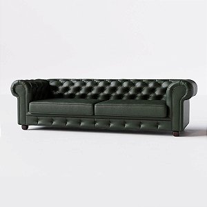 Sofá Living Fixo Chesterfield 2,40m em Couro Musgo