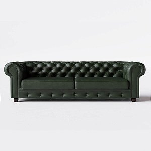 Sofá Living Fixo Chesterfield 2,60m em Couro Musgo