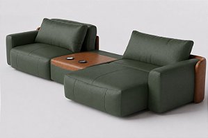 Sofá Cama Ibiza Com Console 2,45m em Couro Legítimo Verde Musgo