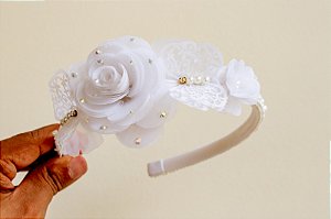 Tiara Infantil Flor de Noiva com Pérolas