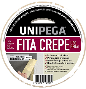 Kit Fita Crepe Uso Geral 18mm x 50m – com 5 unidades