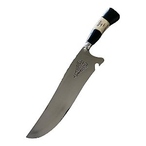 Faca mod. Nossa Senhora para churrasco aço inox 10" cabo em chifre bovino e chifre de cervo natural
