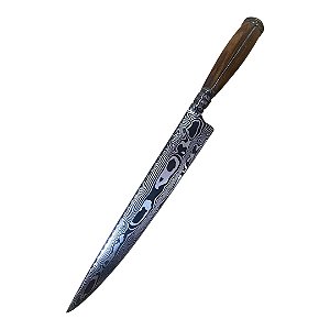 FACA ESPECIAL DAMASCO COLECIONADOR 9,5'' CABO MADEIRA NOBRE ARAMADO