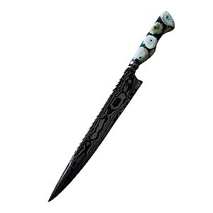 FACA GAÚCHA ESPECIAL AÇO DAMASCO 10'' CABO ESTABILIZADO CHIFRE DE CERVO NATURAL