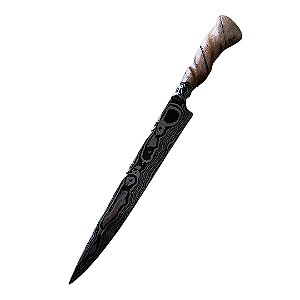 FACA GAÚCHA ESPECIAL EM AÇO DAMASCO 10" CABO MADEIRA NOBRE