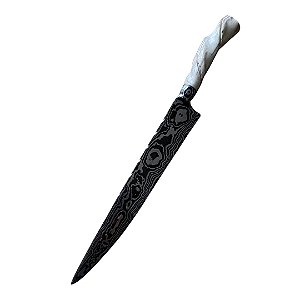 FACA ESPECIAL GAÚCHA AÇO DAMASCO 10'' CABO EM CHIFRE DE CERVO NATURAL