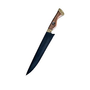 Faca churrasco FULL TANG carbono fosfatizado 8" cabo em madeira nobre
