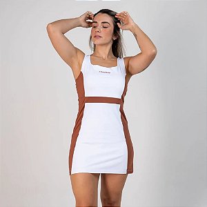 Vestido Slim Compass - Branco com Marrom