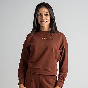 Cropped Compass Manga Longa Marrom