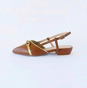 SCARPIN SALTO BAIXO BLOCO COURO MARROM CONFORTAVEL
