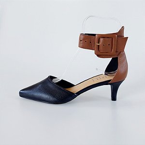 SCARPIN SALTO BAIXO FINO COURO PRETO MARROM CONFORTAVEL