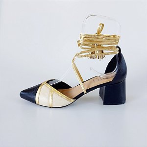 SCARPIN SALTO BAIXO BLOCO COURO PRETO CONFORTAVEL