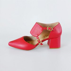 SCARPIN SALTO BAIXO BLOCO COURO VERMELHO CONFORTAVEL