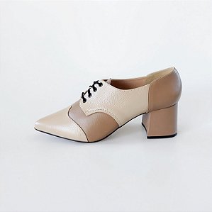 OXFORD SALTO BAIXO BLOCO COURO NUDE CLARO ESCURO CONFORTAVEL