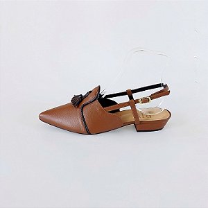 SCARPIN SALTO BAIXO BLOCO COURO MARROM CAFE CONFORTAVEL
