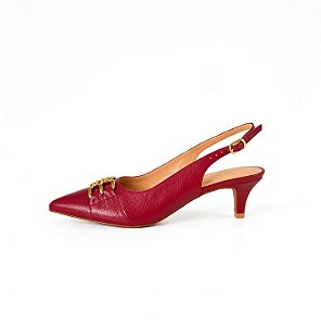 SCARPIN SALTO BAIXO FINO COURO VINHO CONFORTAVEL