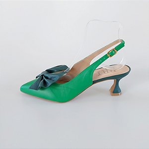 SCARPIN SALTO BAIXO TACA COURO VERDE ESMERALDA MILITAR CONFORTAVEL