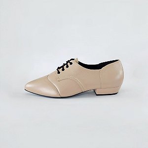 OXFORD SALTO BAIXO BLOCO COURO NUDE CLARO CONFORTAVEL