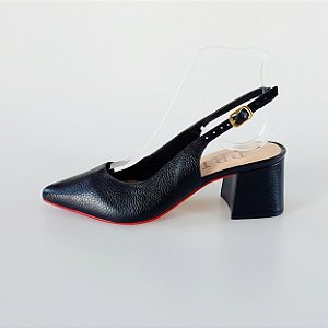 SCARPIN SALTO BAIXO BLOCO COURO PRETO VERMELHO CONFORTAVEL