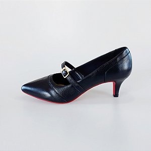 SCARPIN SALTO BAIXO FINO COURO PRETO VERMELHO CONFORTAVEL