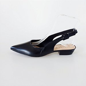 SCARPIN SALTO BAIXO BLOCO COURO PRETO CONFORTAVEL
