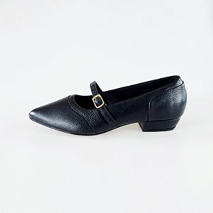 SCARPIN SALTO BAIXO BLOCO COURO PRETO CONFORTAVEL
